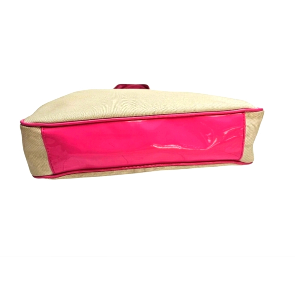 Victoria's Secret Pink Patent Leather & Cream Canvas Large Tote Bag Purse Beach - Picture 8 of 12